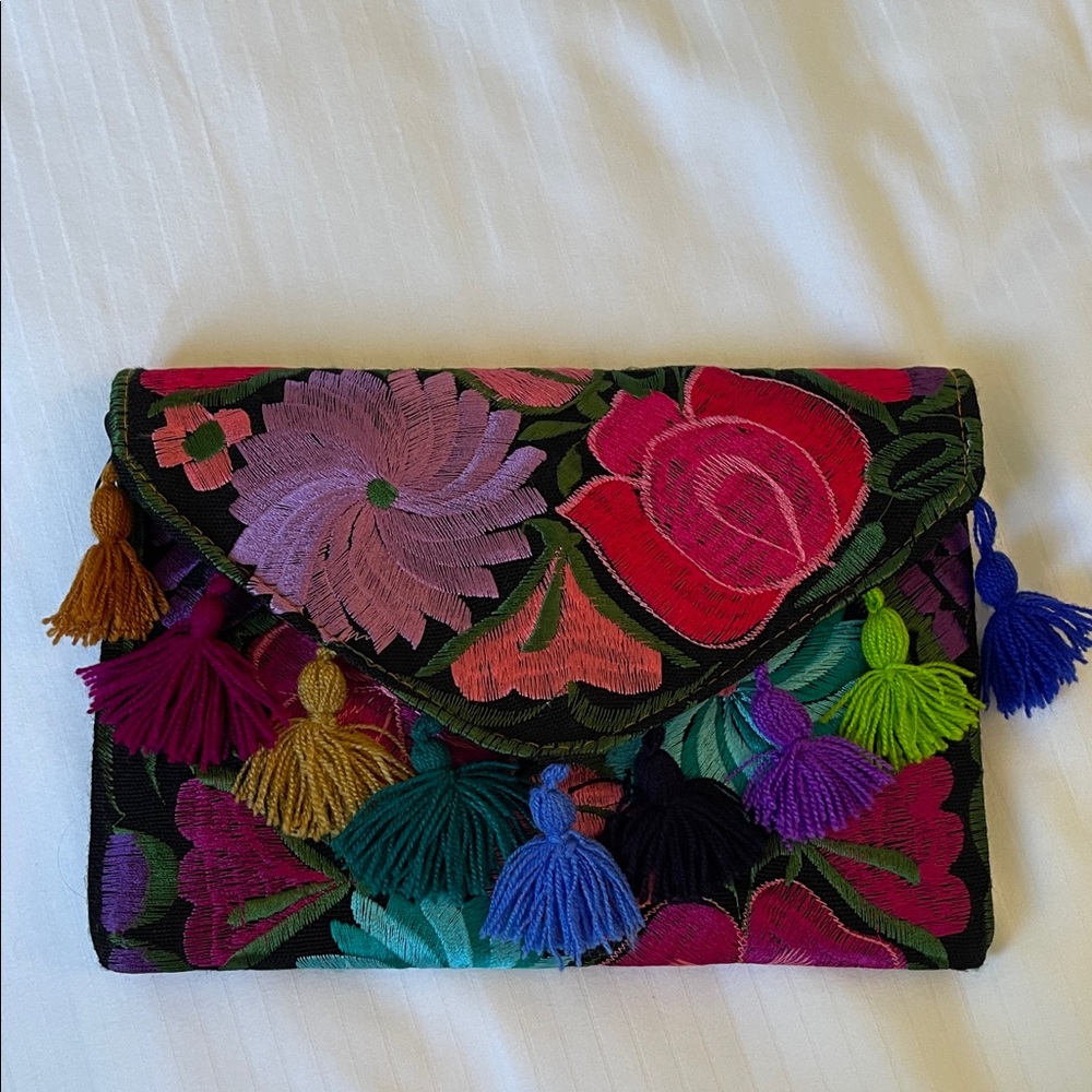 Colorful Floral Embroidered Clutch